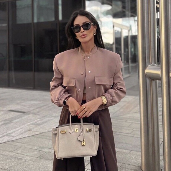 ZARA Cropped Maxi Bomber Jacket - Picture 7 of 12